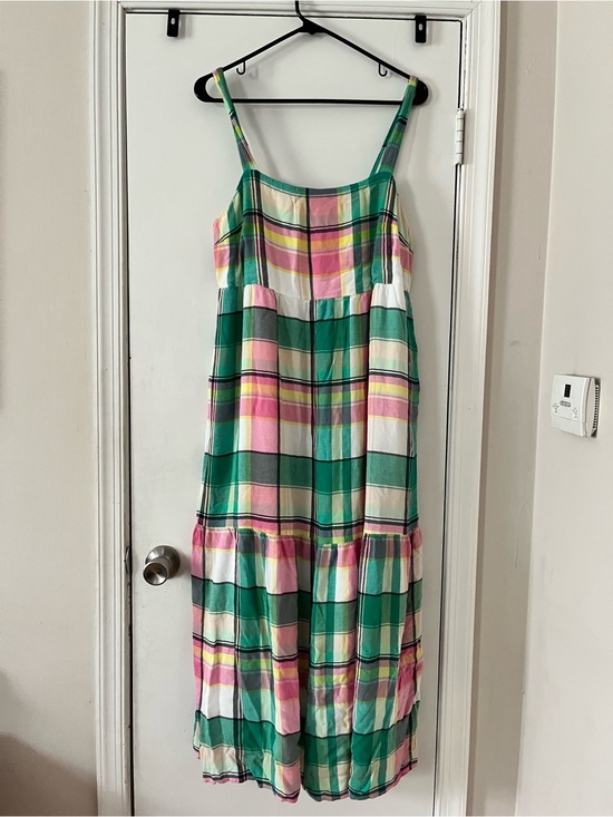 LOFT Dresses & Skirts - LOFT Petites Plaid Midi Sundress Pink Green Sleeveless Tiered Dress LP